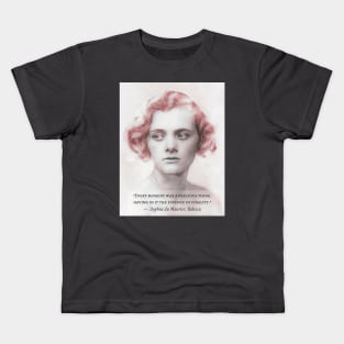 Daphne du Maurier portrait with a  quote from Rebecca: Every moment was a precious thing, having in it the essence of finality. Kids T-Shirt